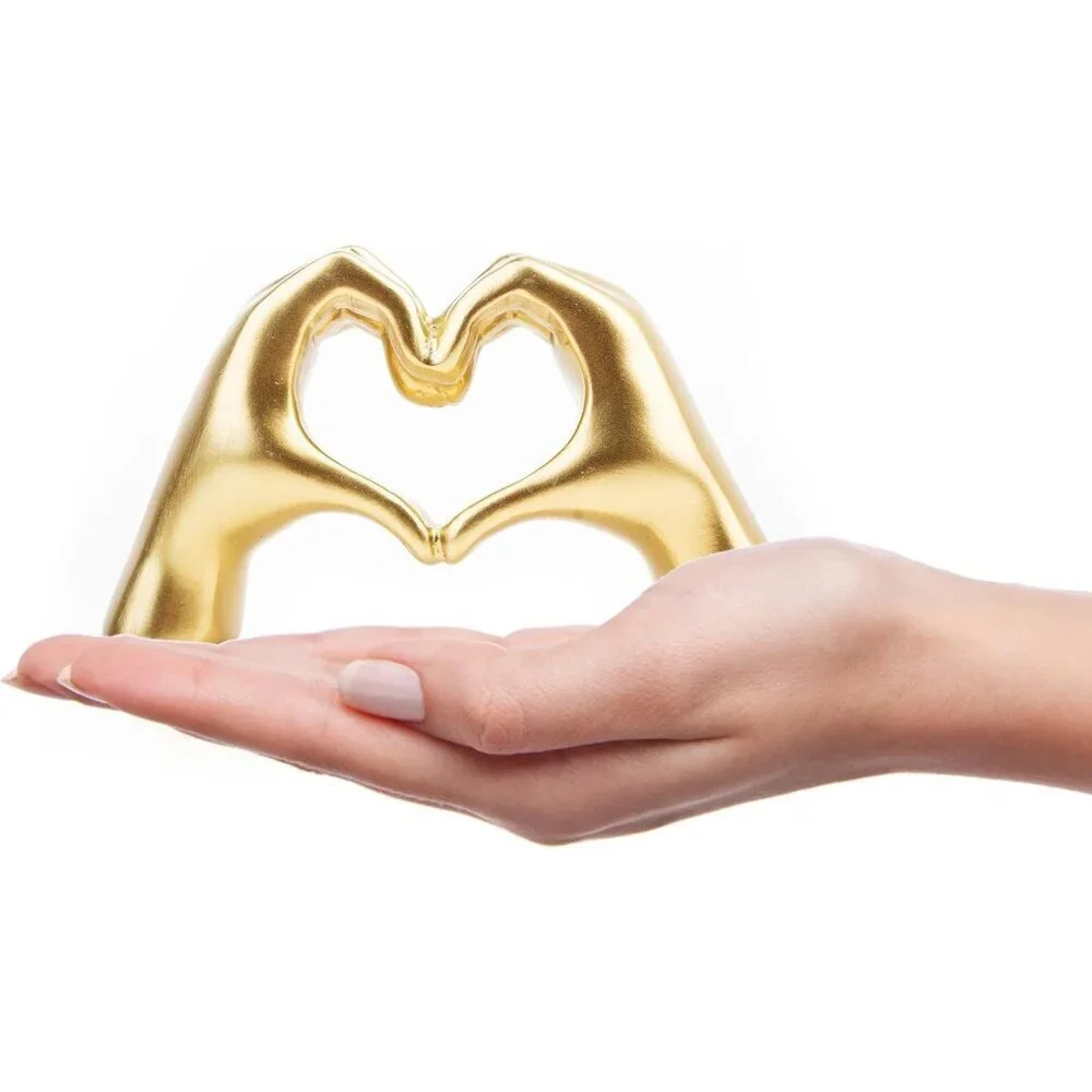 Small Gold Heart Hands Sculpture Decor for Living Room Bedroom Bookshelf